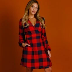The Red & Black Lumberjack | Red Buffalo Check Christmas Wrap Dress
