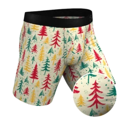 The Pine Tree Playboy | Retro Christmas Trees Long Leg Ball Hammock® Pouch Underwear With Fly