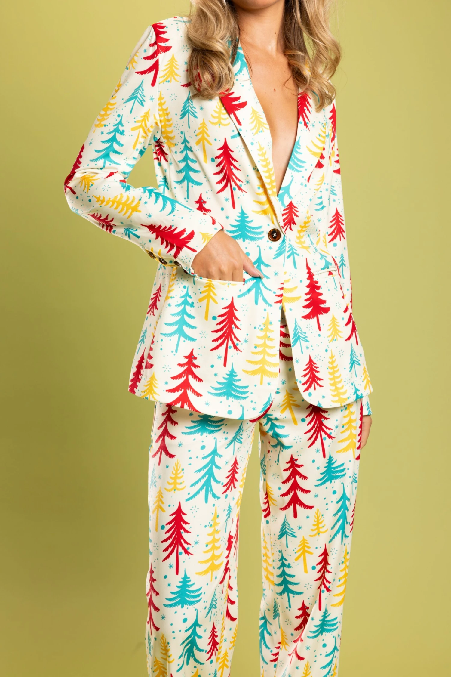 The Pine Tree Playgirl | Retro Christmas Trees Women's Suit - Image 2
