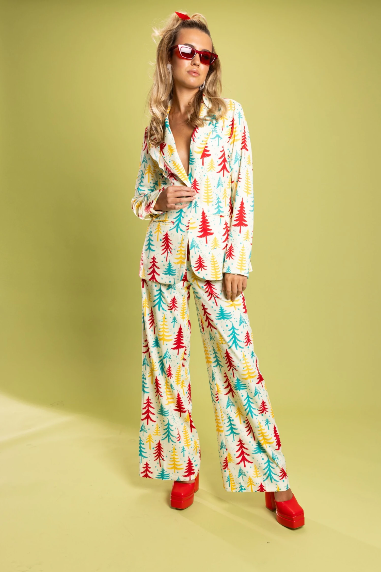 The Pine Tree Playgirl | Retro Christmas Trees Women's Suit - Image 6